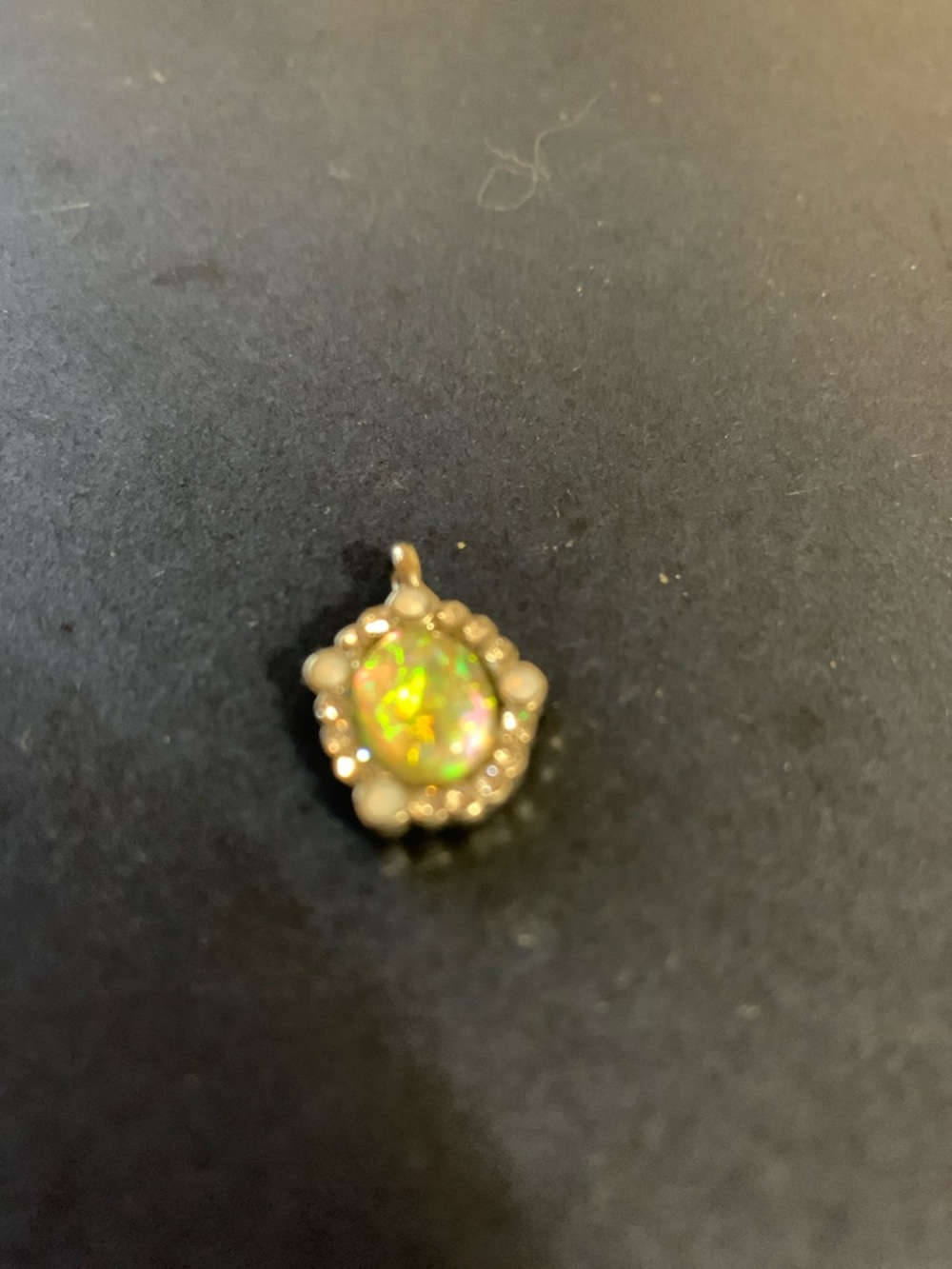 Silver-Tone Opal Halo Pendant Necklace Charm - Iridescent Opal